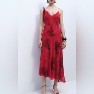 MANGO SHEER ASYMMETRICAL FLORAL DRESS